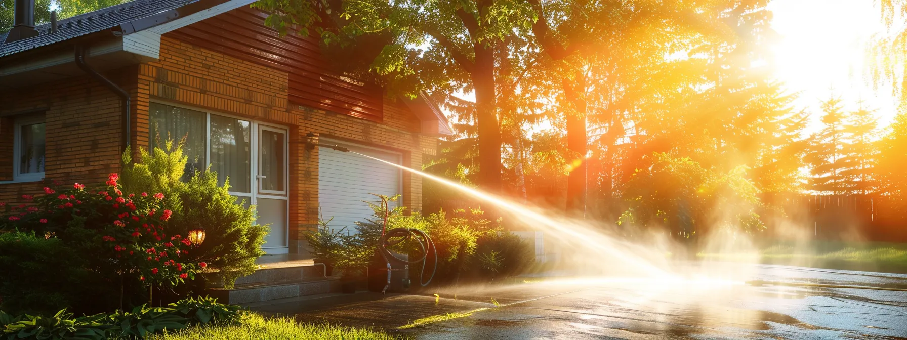 a vibrant exterior of a freshly pressure-washed home gleams under bright sunlight, showcasing clean surfaces that exude freshness and health, symbolizing the profound impact of effective cleaning on air quality and overall well-being.